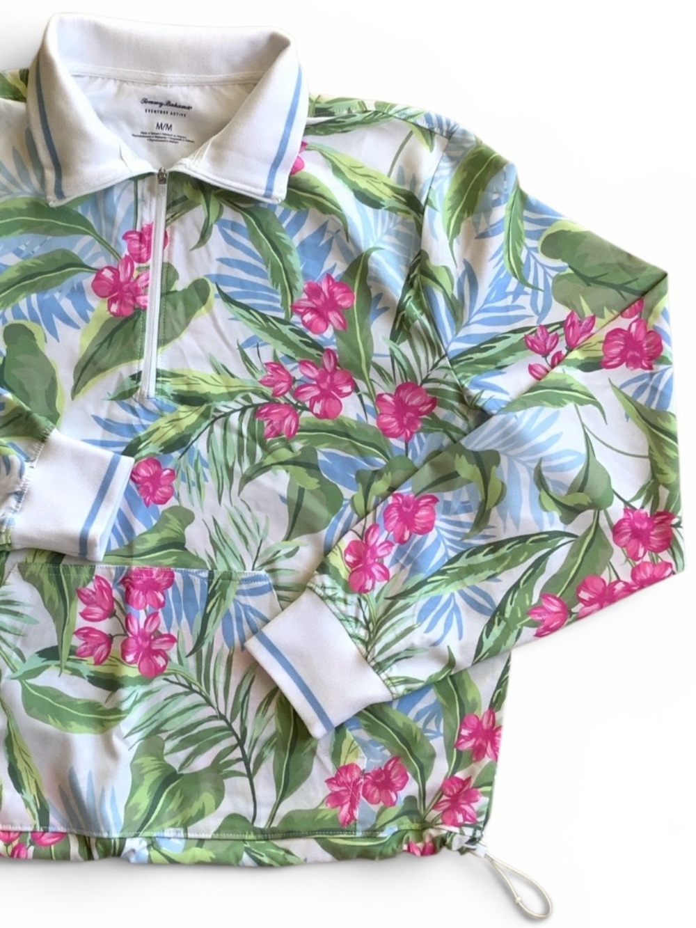 NWT Tommy Bahama Everyday Active Tropical Floral 3/4 Zip Kangaroo Pocket M